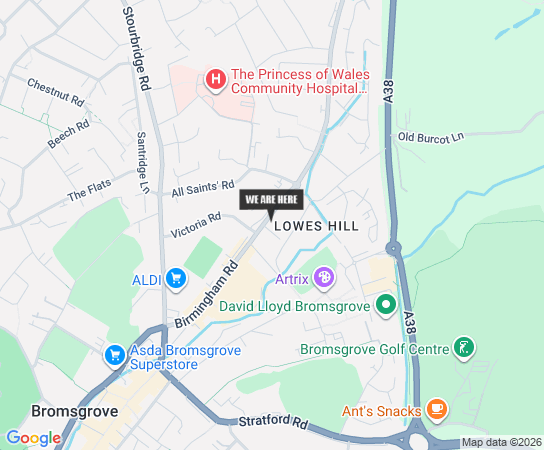 Map showing Ideal Fish & Chips at 110 Birmingham Road, Bromsgrove